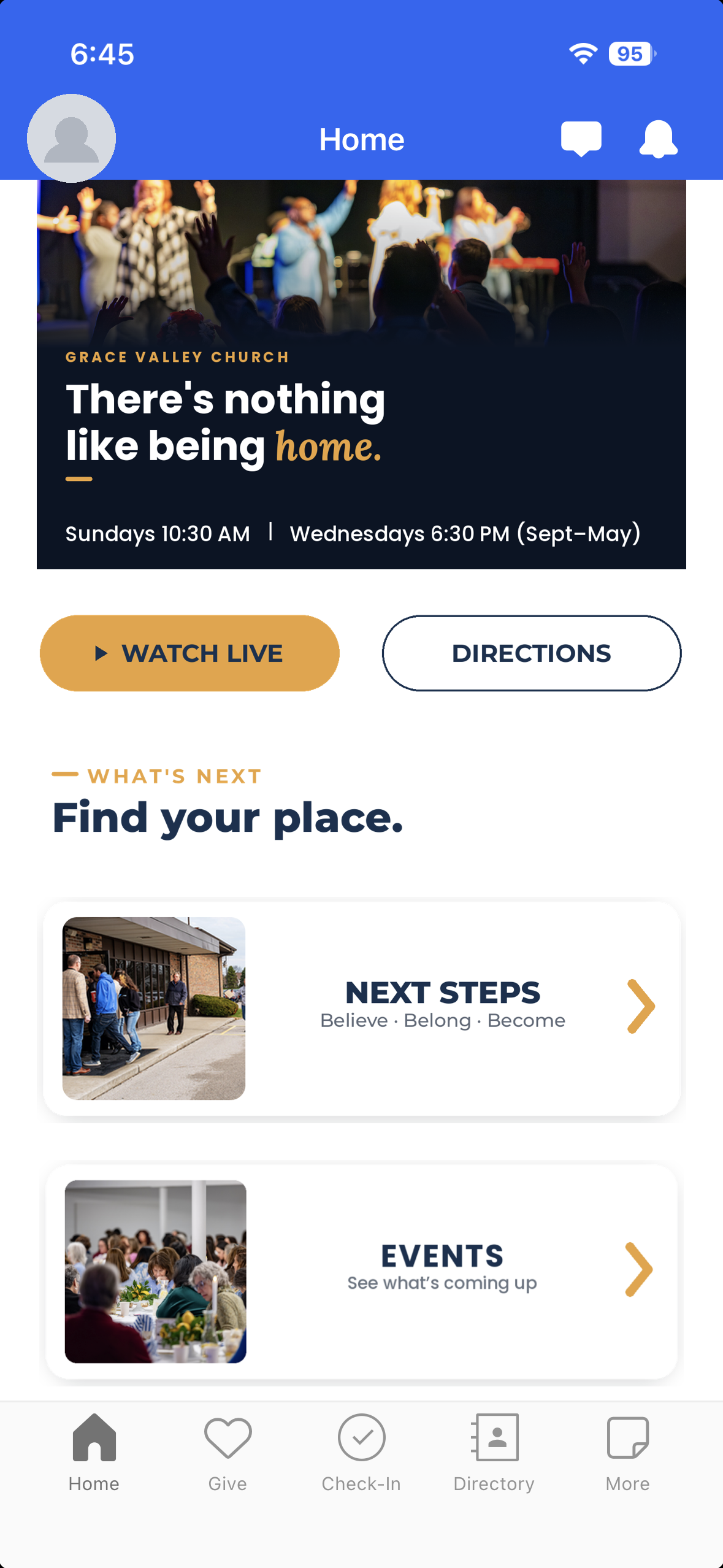 GraceValley Church app — Home